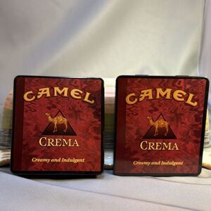 Two Vintage Camel Crema Exotic Blends EMPTY Tin - R.J. Reynolds - MADE IN USA